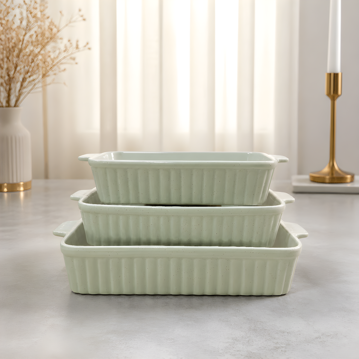 Karolina Porcelain Baking Dish Set 3Pcs matte mintgreen