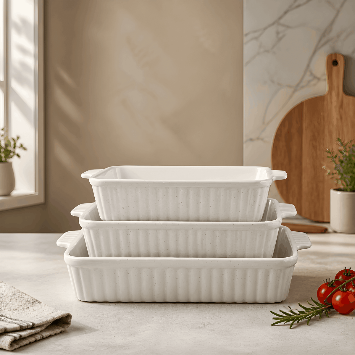 Karolina Porcelain Baking Dish Set 3Pcs matte white