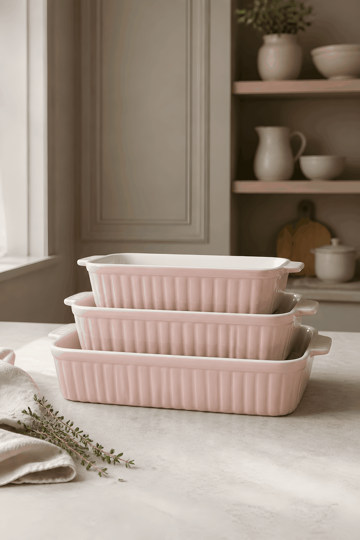 Karolina Porcelain Baking Dish Set 3Pcs shiny pink
