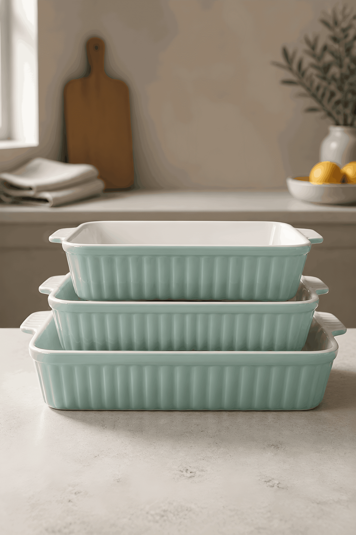 Karolina Porcelain Baking Dish Set 3Pcs shiny mintgreen