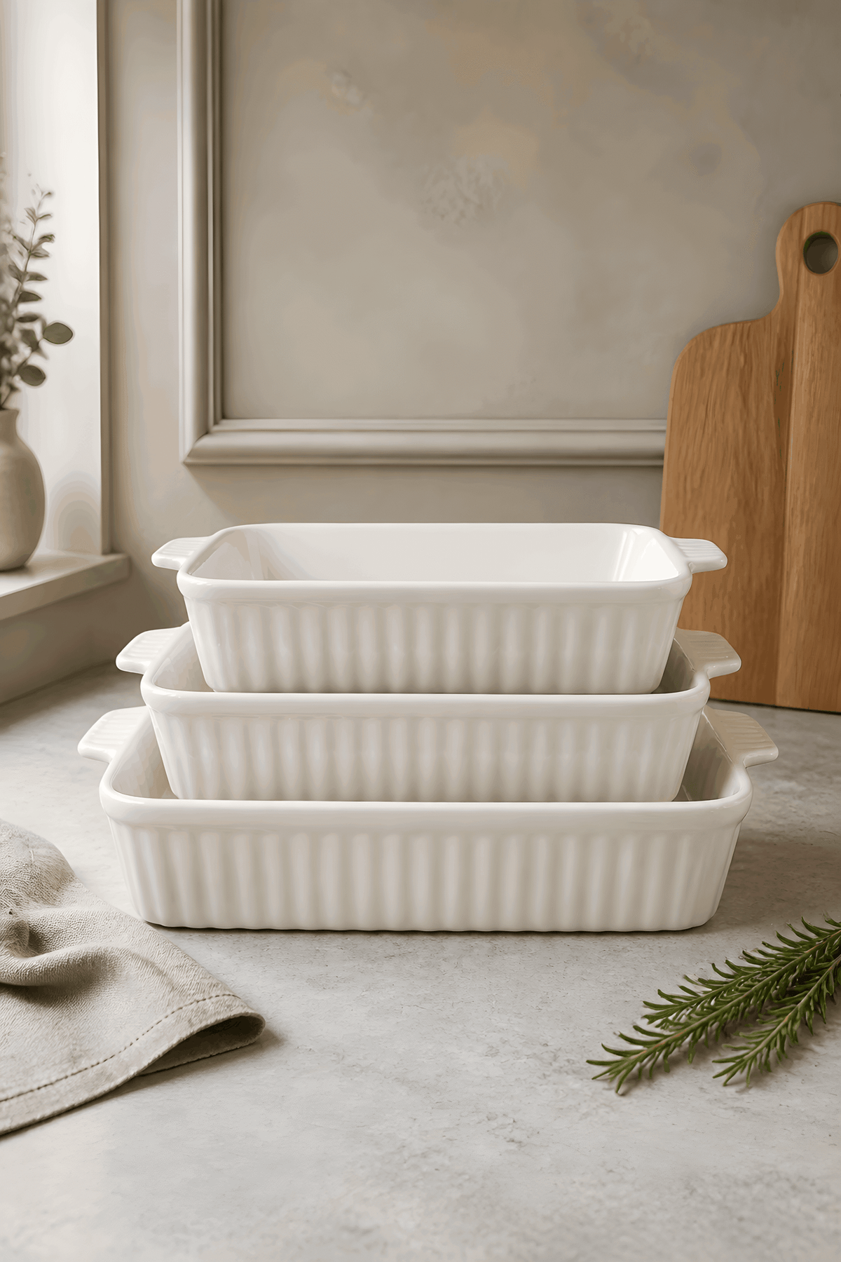 Karolina Porcelain Baking Dish Set 3Pcs shiny offwhite